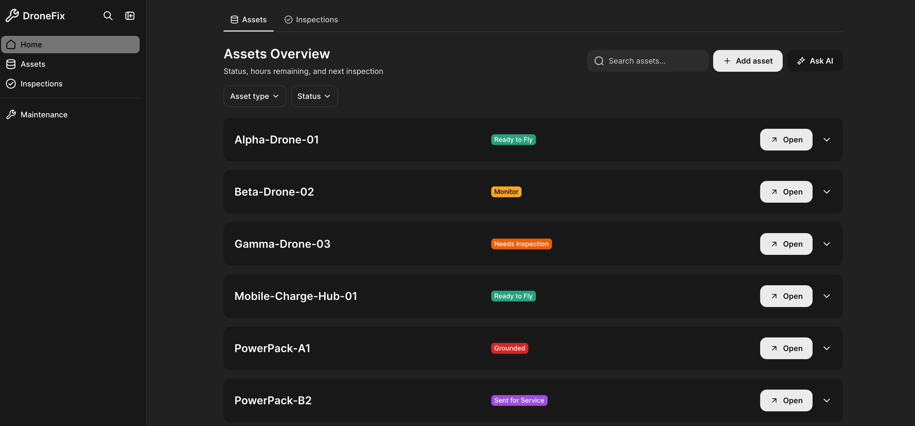 DroneFix — drone fleet asset and inspection management for wind sites